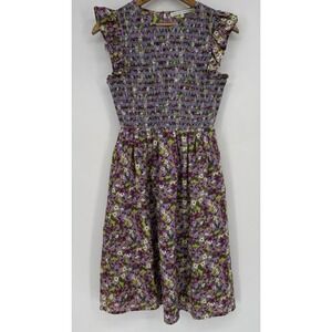 English Factory‎ Smocked Floral Midi Dress Women's XS Purple Cottagecore